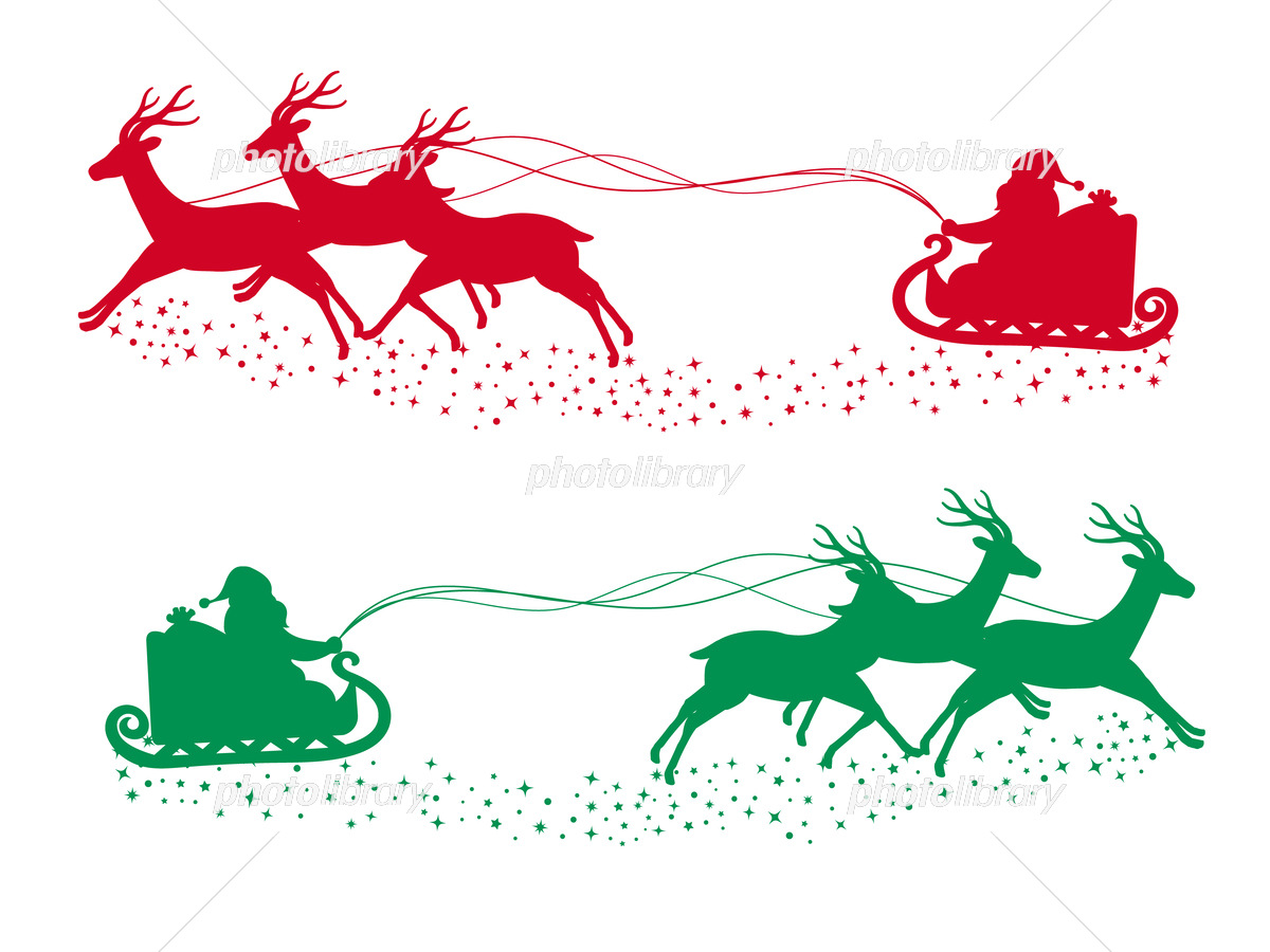 サンタクロース トナカイ ソリを引く シルエット イラスト素材