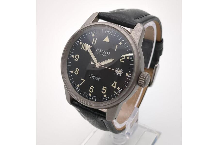 ゼノ 6554 自動巻 レザー 裏スケ メンズ ミリタリーウォッチ デイト