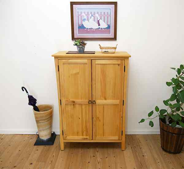 無垢パインシューズボックス｜下駄箱｜リング取手｜ナチュラル色