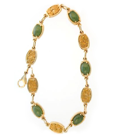Gold Nugget Jade 14k link Bracelet. - Pioneer Jewelers