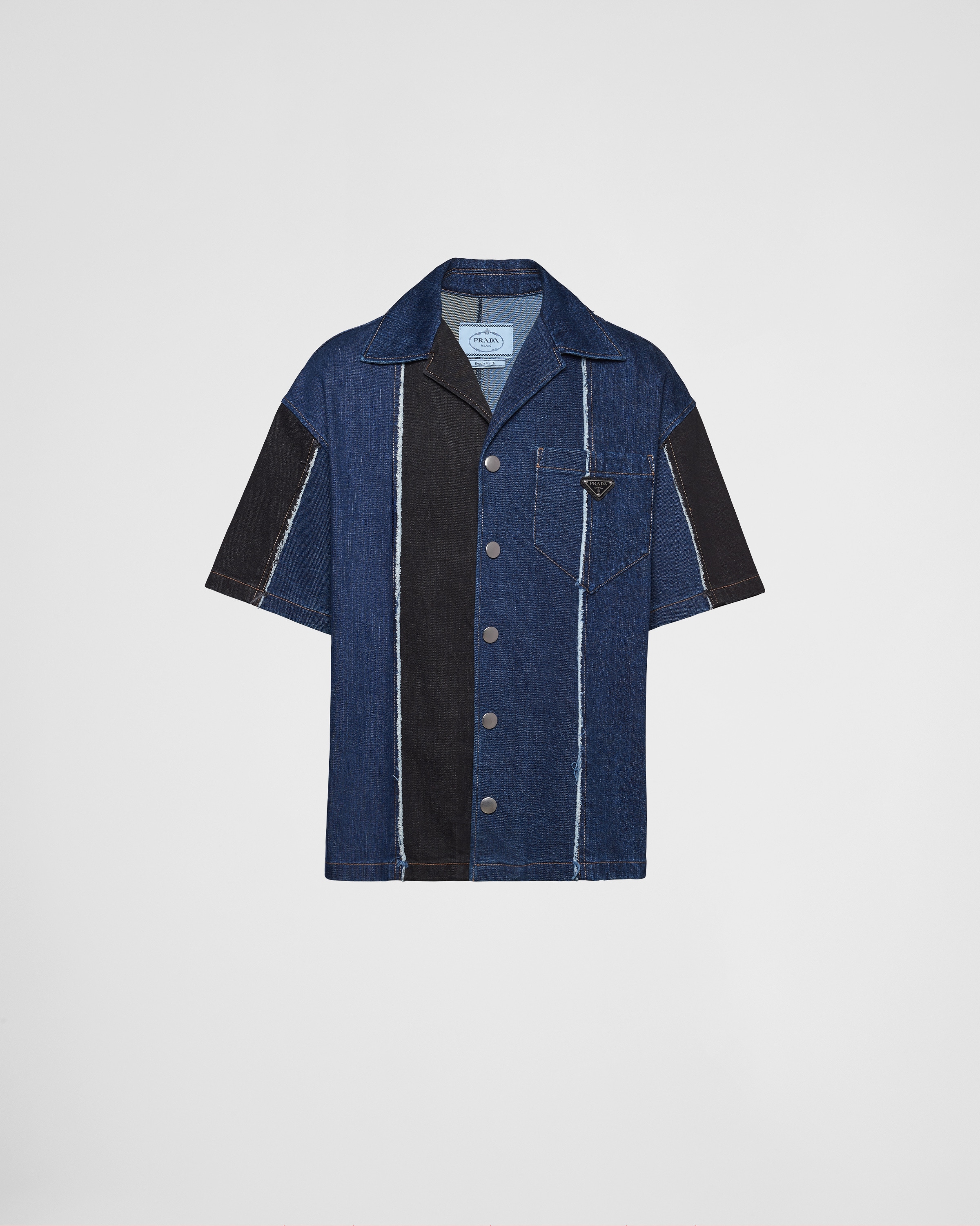 Navy Double Match Striped Denim Shirt | PRADA