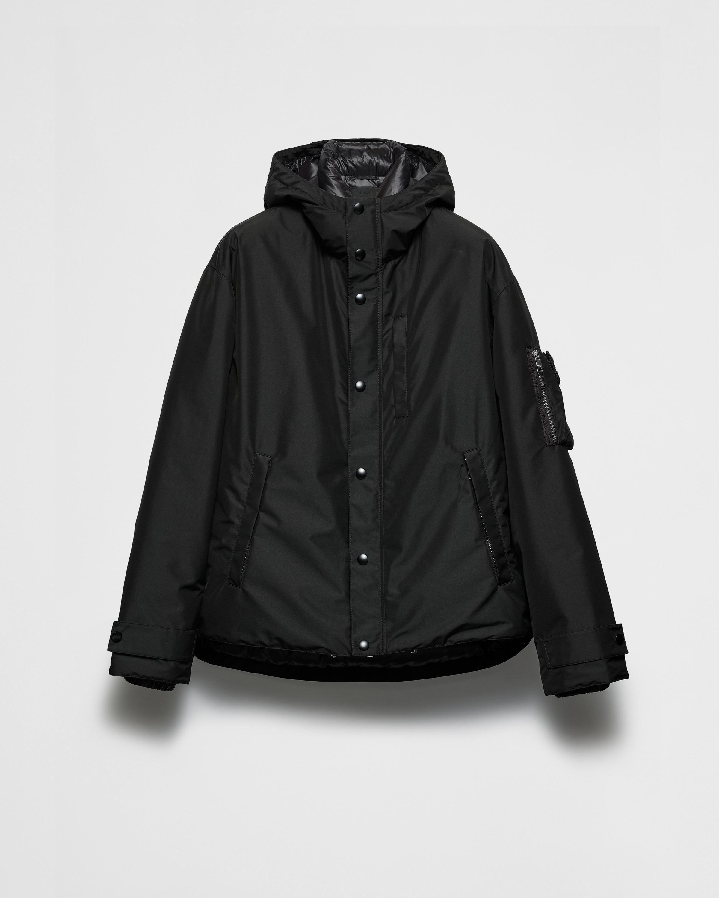 Black Technical Fabric Down Jacket With Hood | PRADA