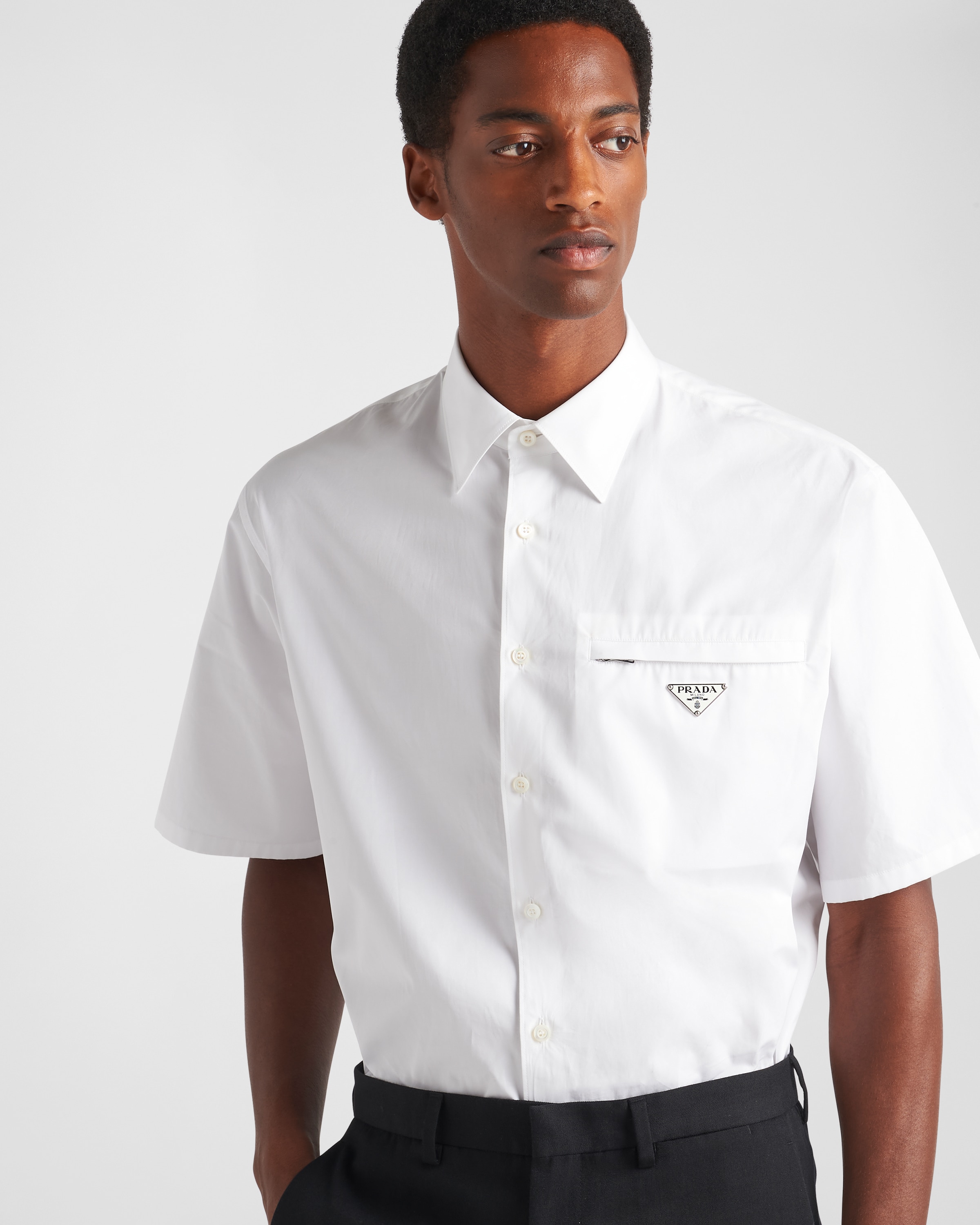 ホワイト 半袖 コットン シャツ | PRADA