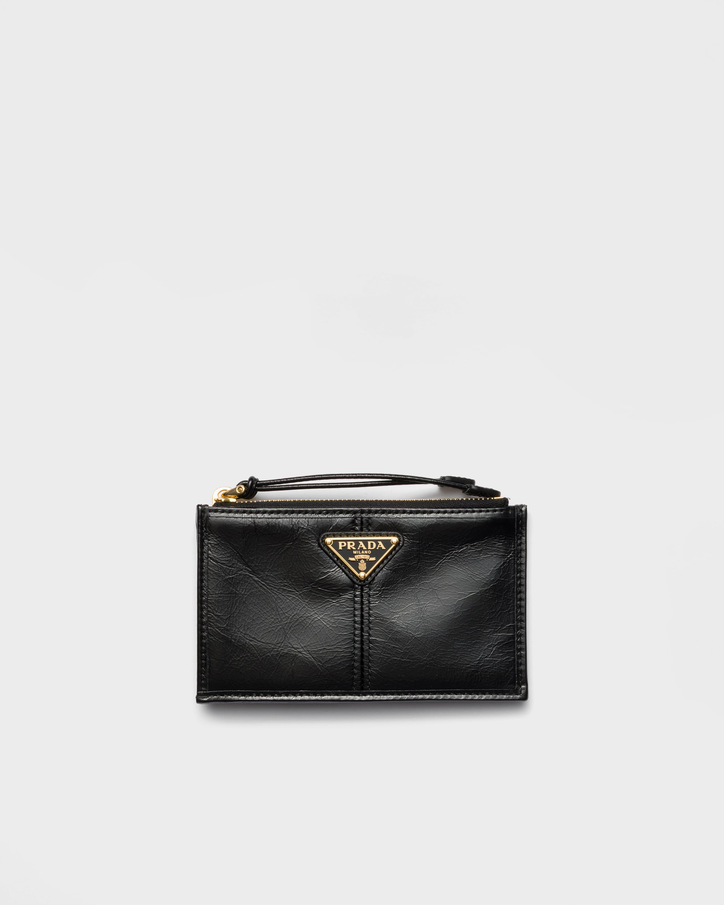 ブラック ファスナー付レザーカードケース | PRADA