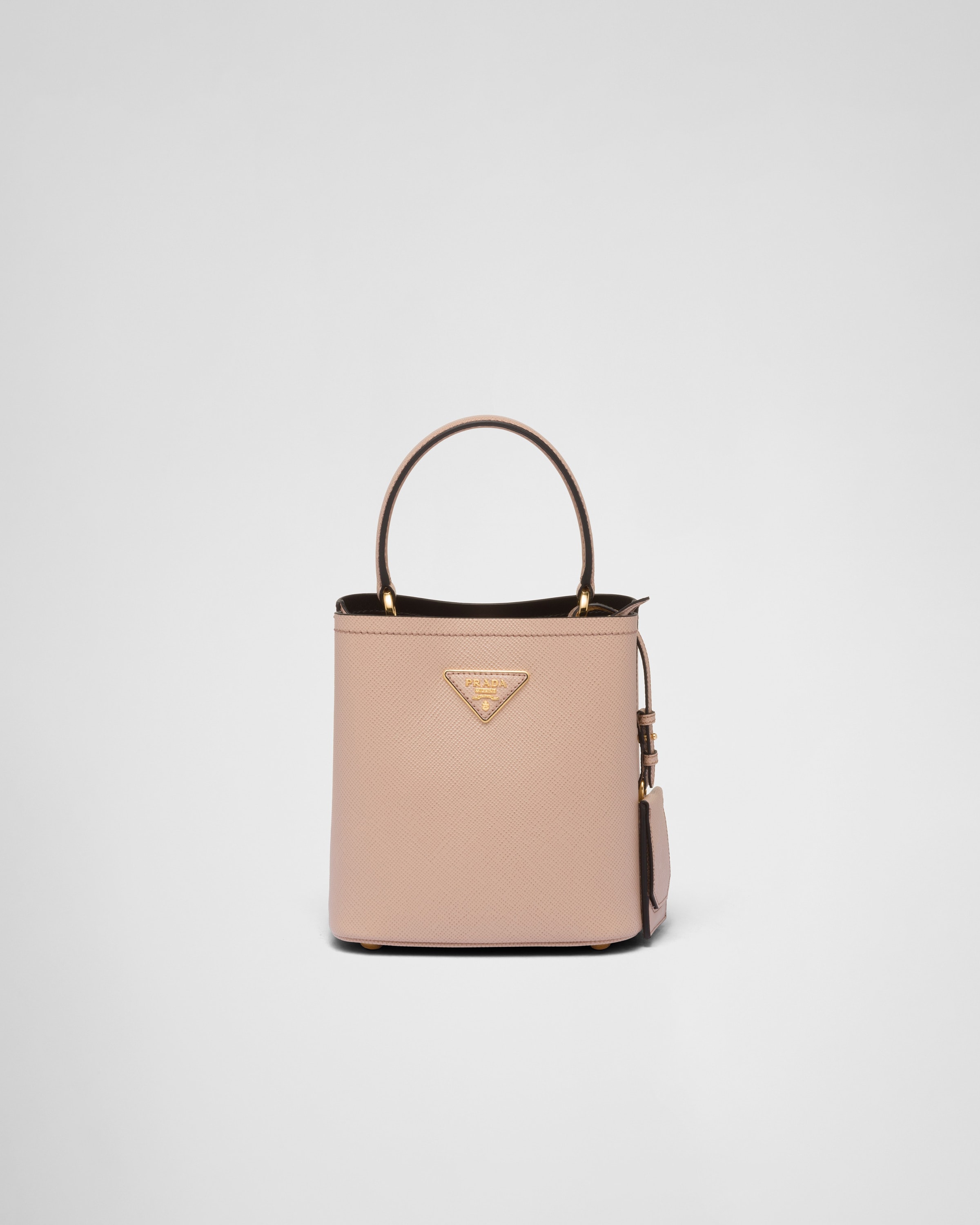 Powder Pink/black Prada Panier Small Saffiano Leather Bag | PRADA