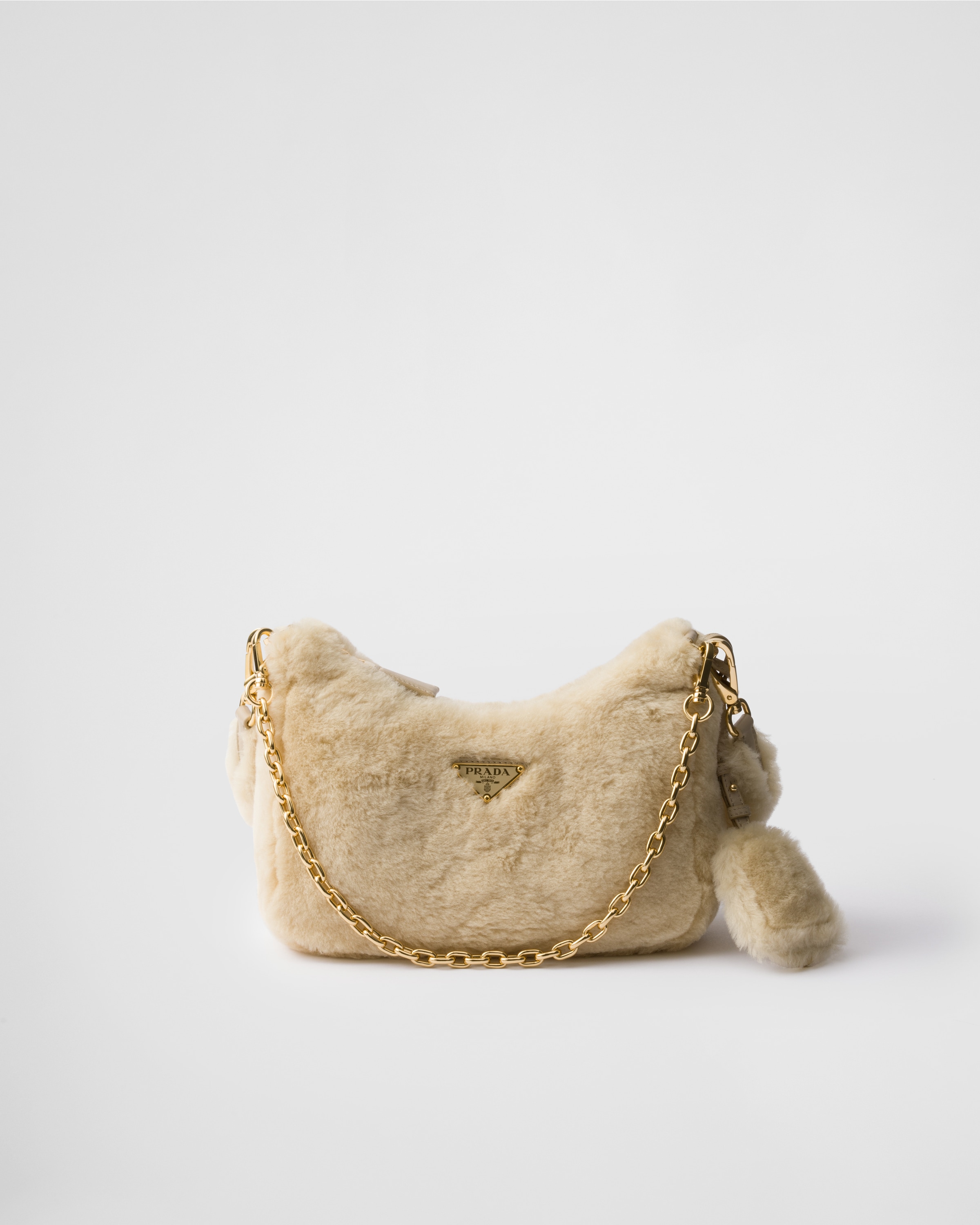 Ecru Prada Re-edition Mini Shearling Bag | PRADA