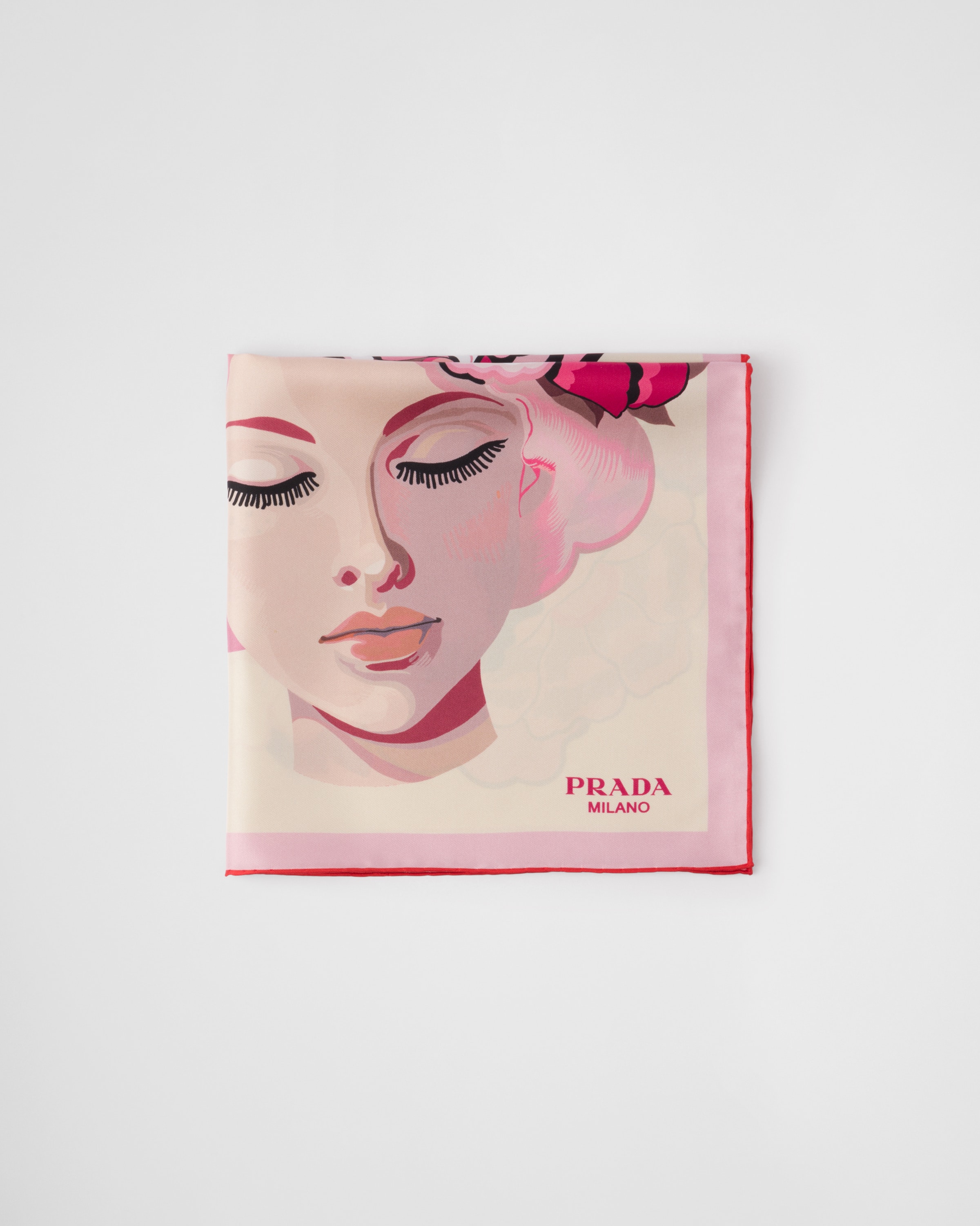 Alabaster Pink Printed Silk Twill Scarf 55x55 | PRADA