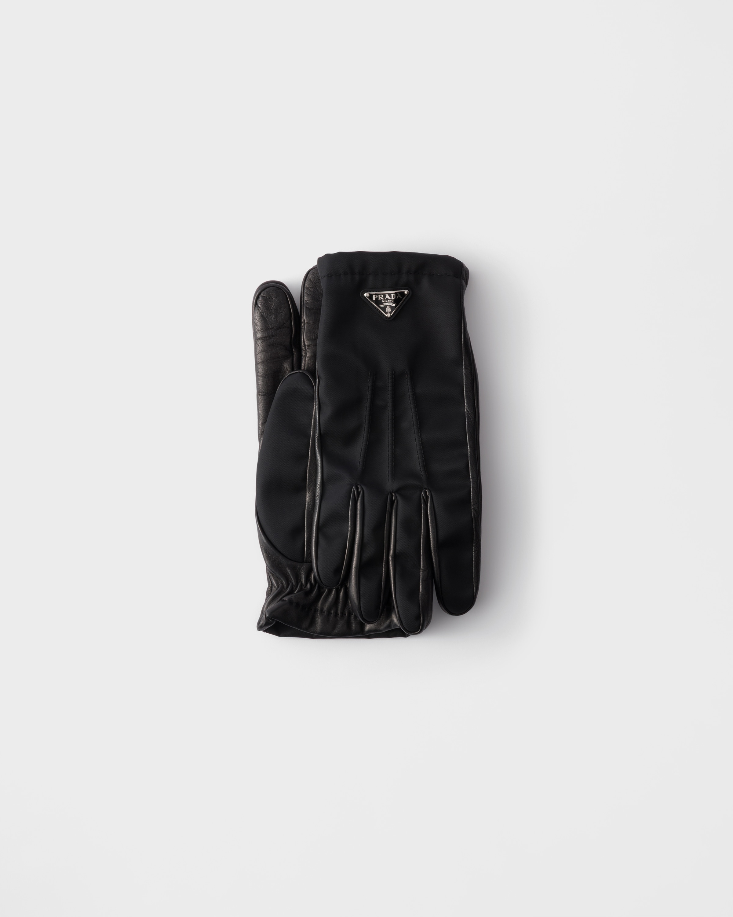 Black Re-nylon And Nappa Leather Gloves | PRADA