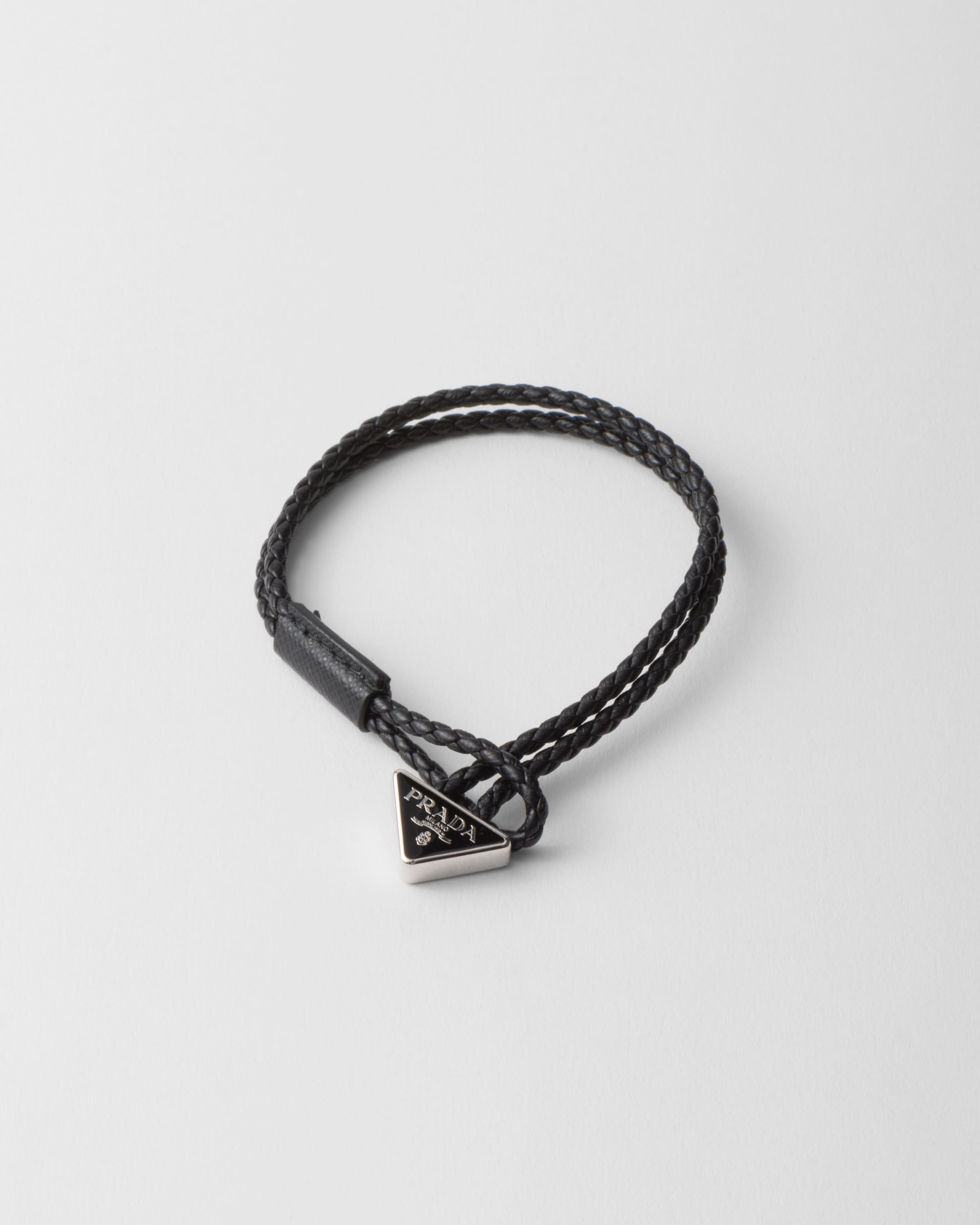 Black Braided Nappa Leather Bracelet | PRADA