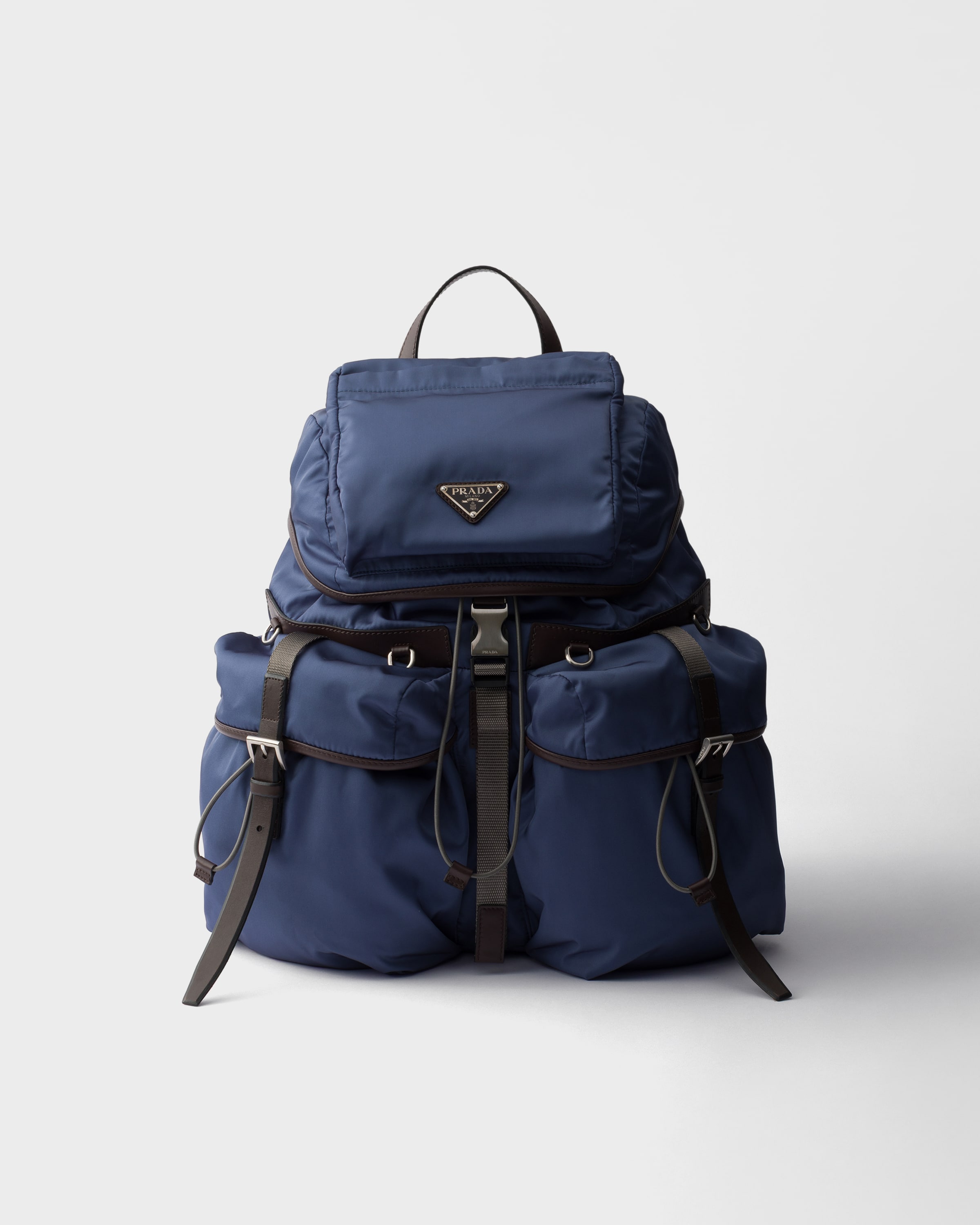 Aviation Blue Re-nylon And Leather Backpack | PRADA