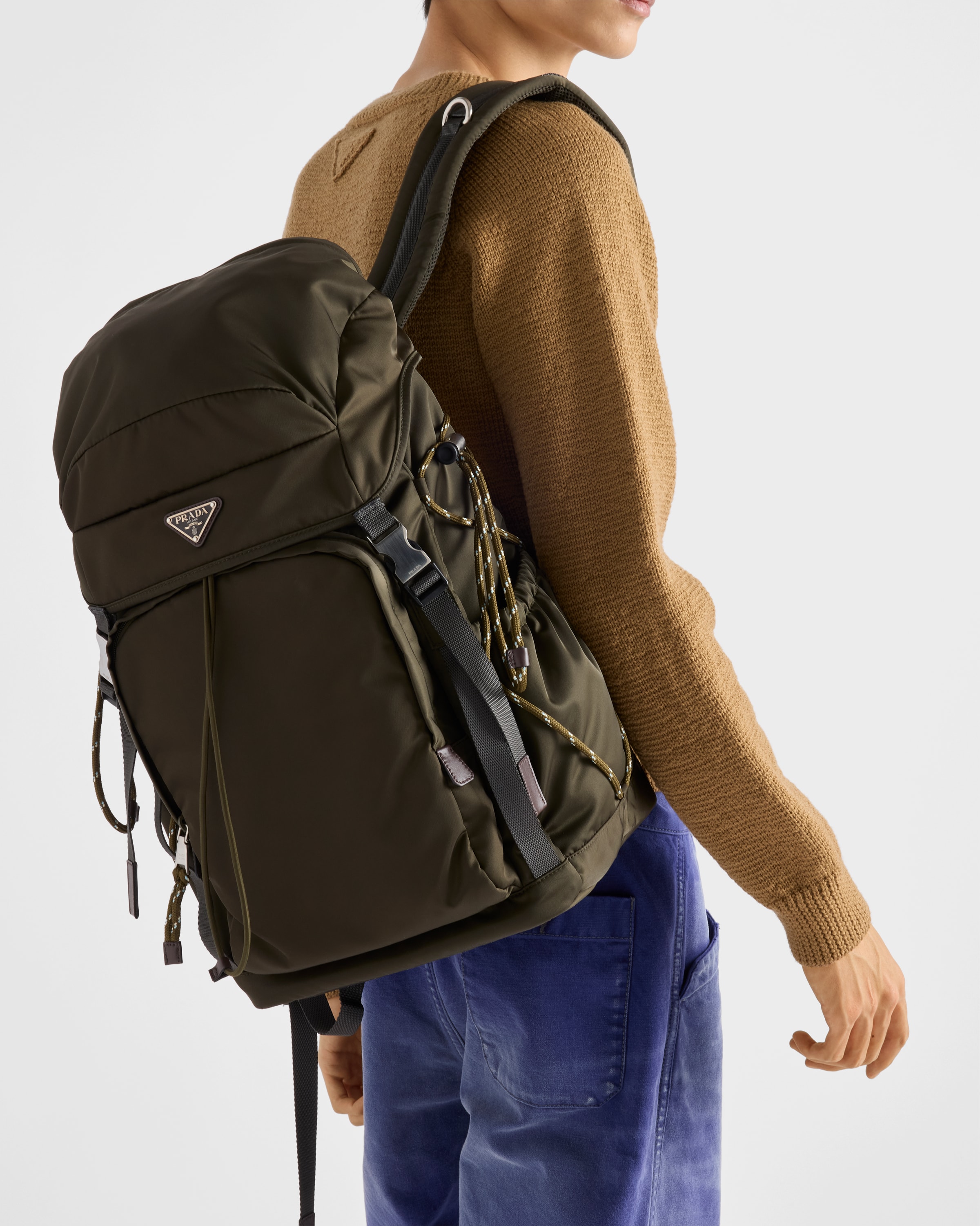 Camouflage Green Prada Speedrock Re-nylon And Leather Backpack | PRADA