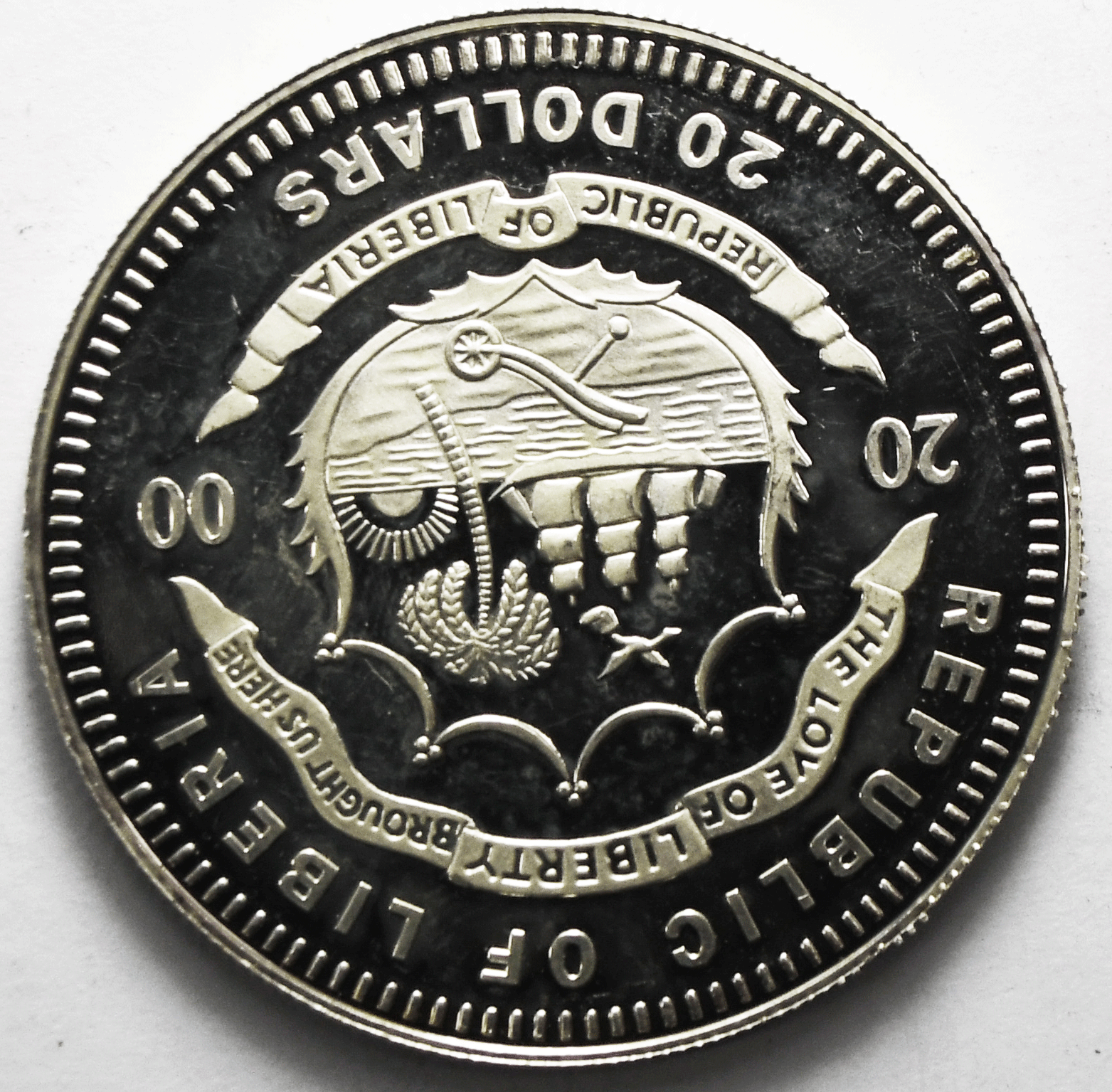 2000 S Liberia $20 Twenty Dollars Silver Coin Abraham Lincoln KM