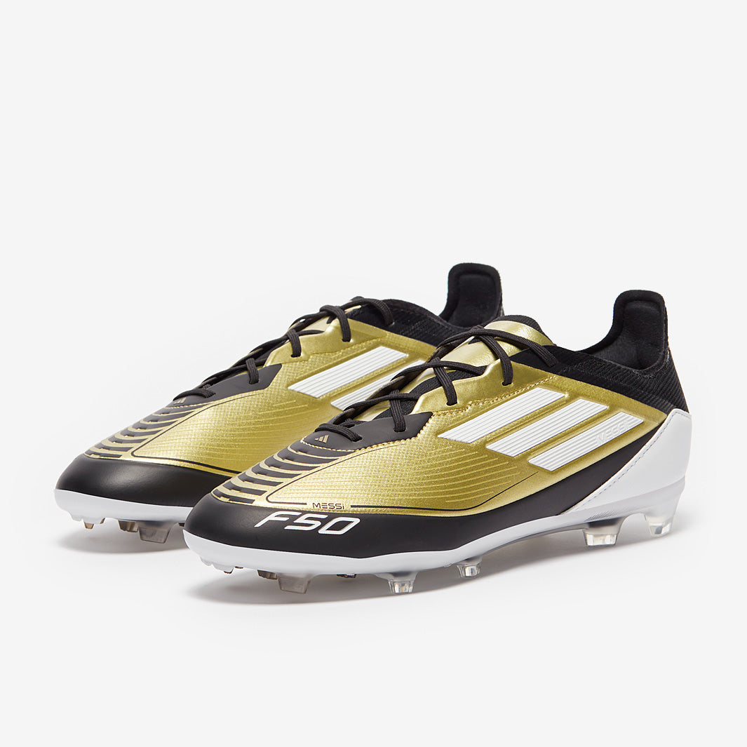 adidas Kids F50 x Messi Pro Firm Ground - Gold Met/Ftwr White/Core