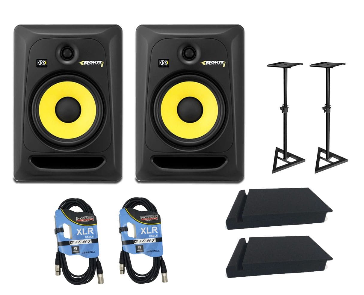 KRK ROKIT 8 RP8G3 Studio Monitor Pair + Stands + Cables + Pads