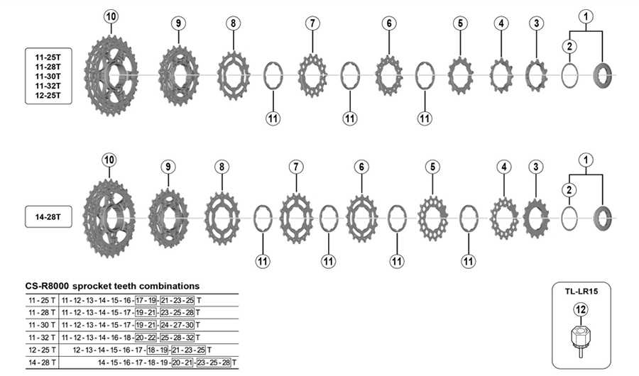 SHIMANO（シマノ）CS-R8000 カセットスプロケット 11S 11-25T 11-28T