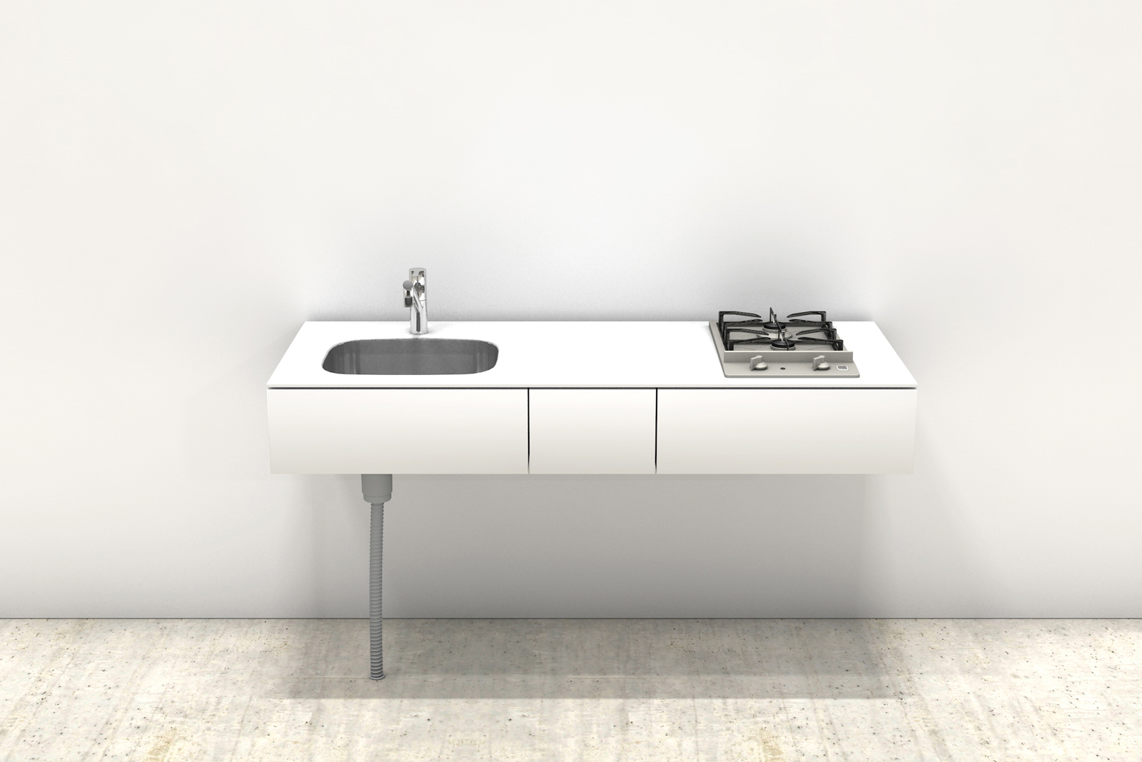 ホワイトミニマルキッチン W1500×D600 | KB-KC013-06-G183 | キッチン