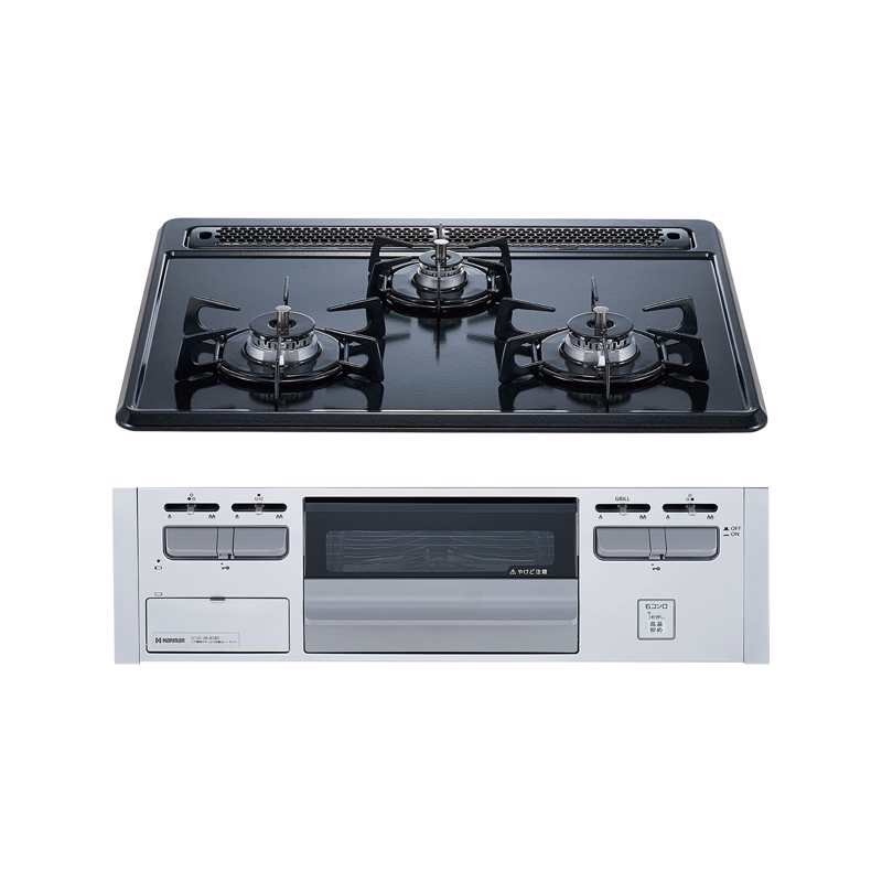 ガスコンロ ホーロートップ(BK) 3口 W600 グリル付き(SV) プロパンガス