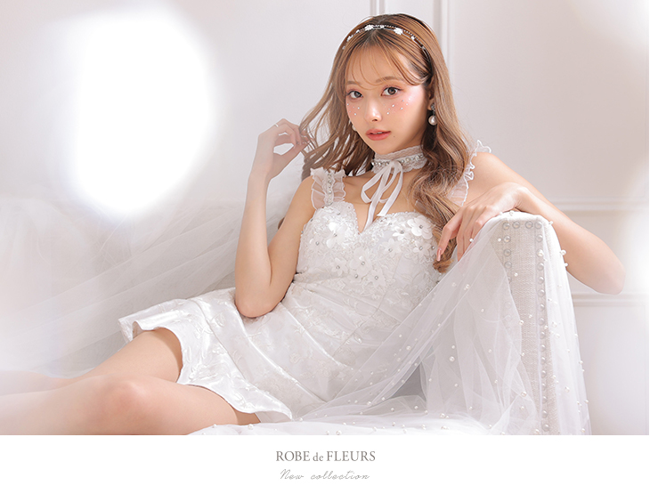 XSサイズあり】サテンxフリルガーリーキャバドレス[チョーカー付き