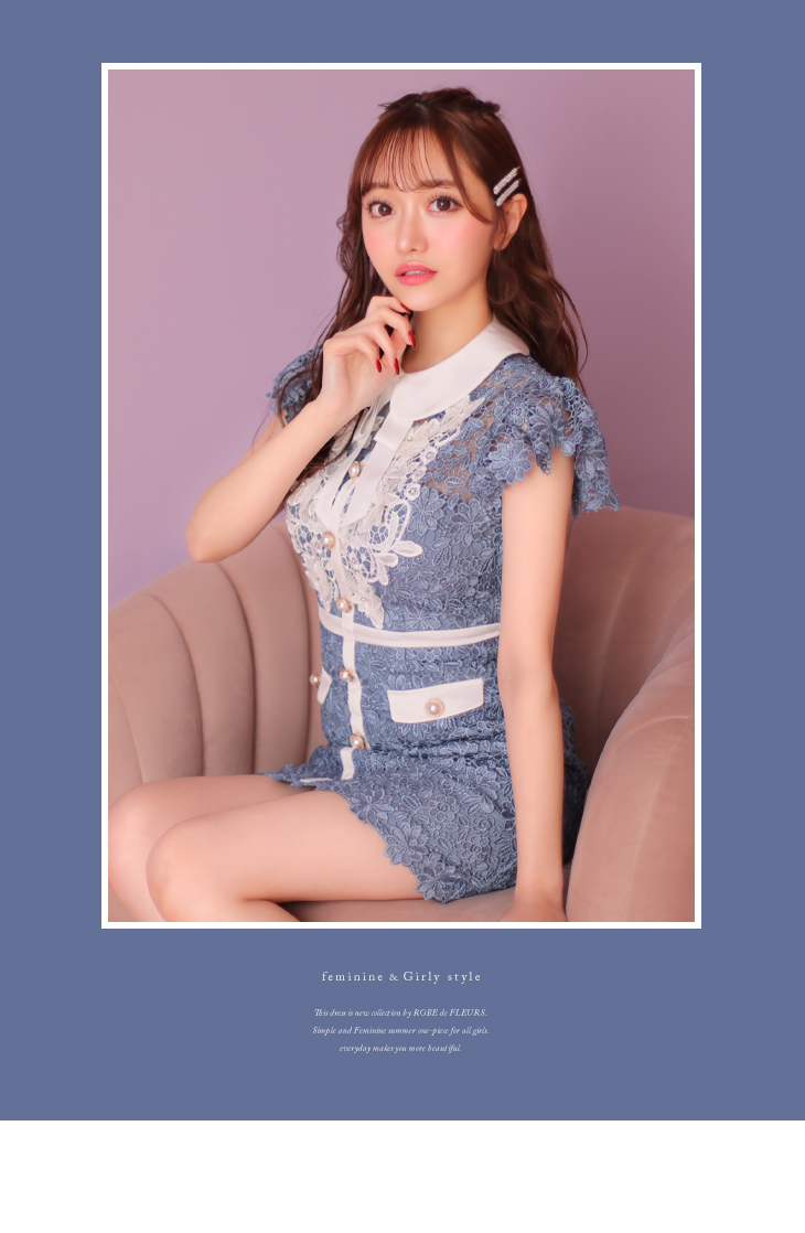 XSサイズあり】襟付きリボン×フラワーミニキャバドレス (fm3309)