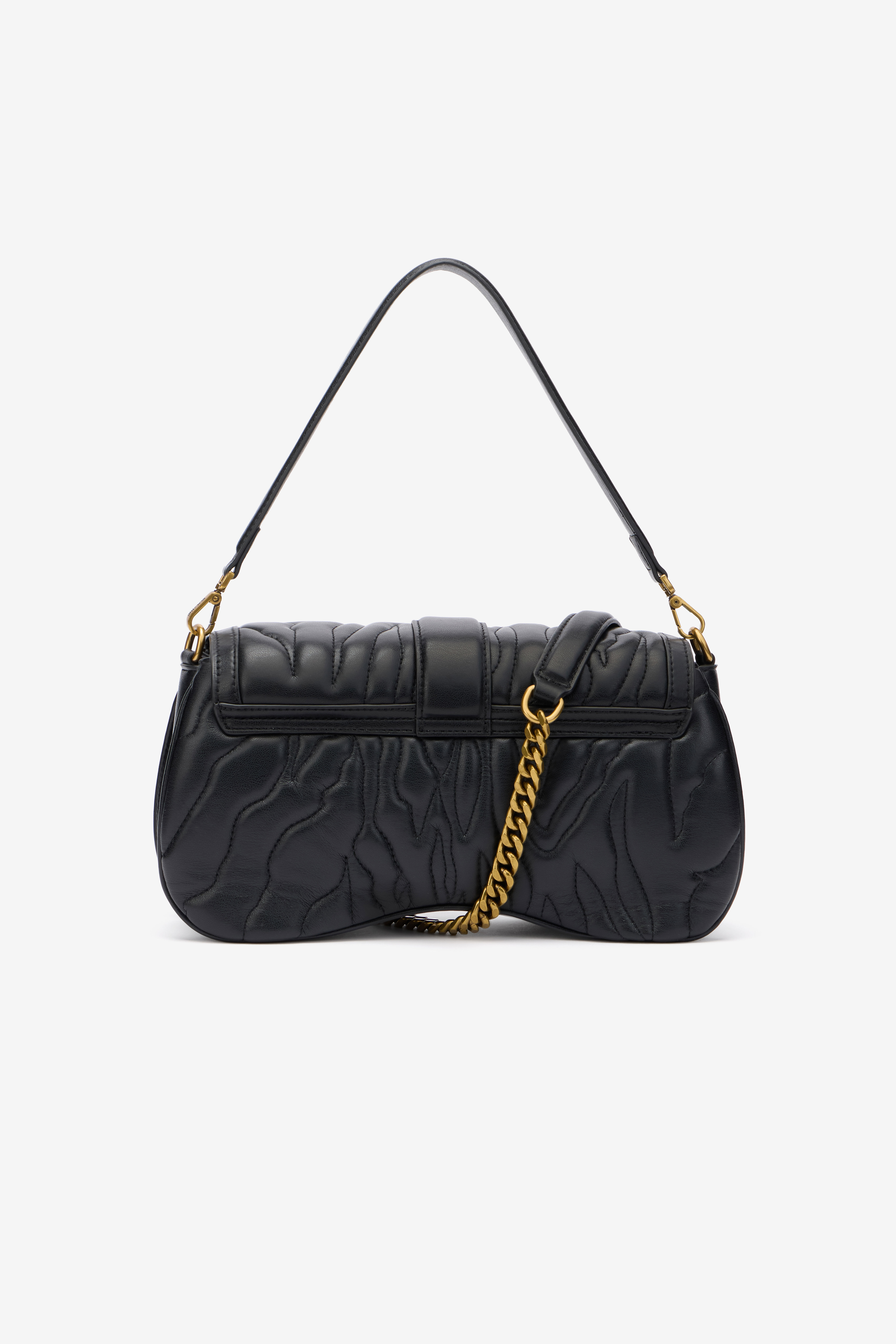 Borsa a Spalla Nera Trapuntata con Fibbia Serpente in BLACK da