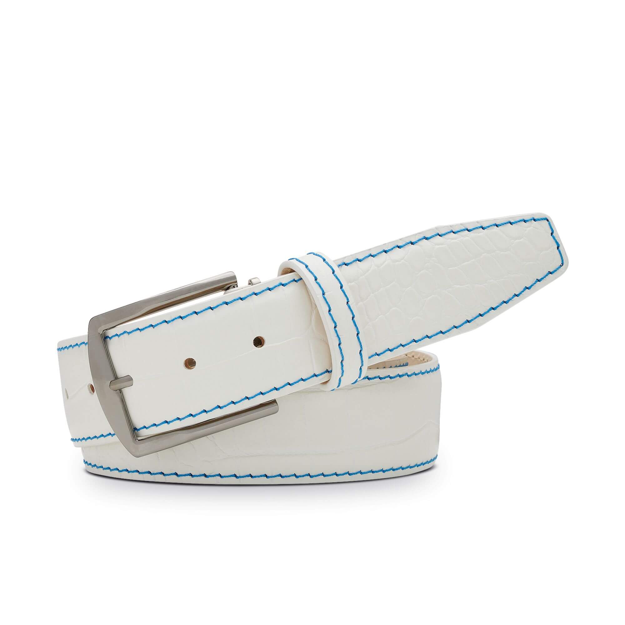 White Mock Croc Leather Belt - Luxury Italian Leather | Roger Ximenez