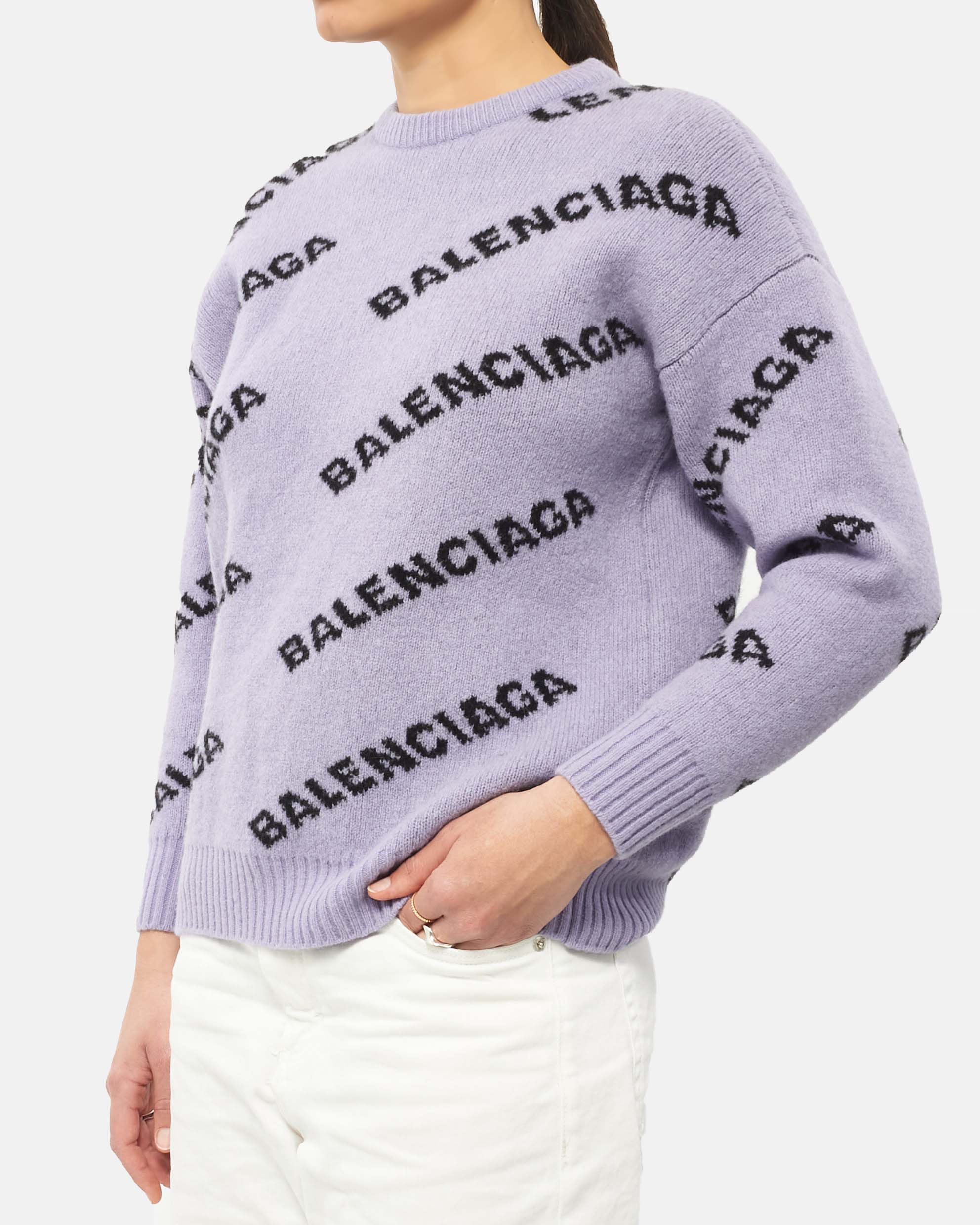 Buy Balenciaga Purple All Over-Sized Logo Print Sweater - XS