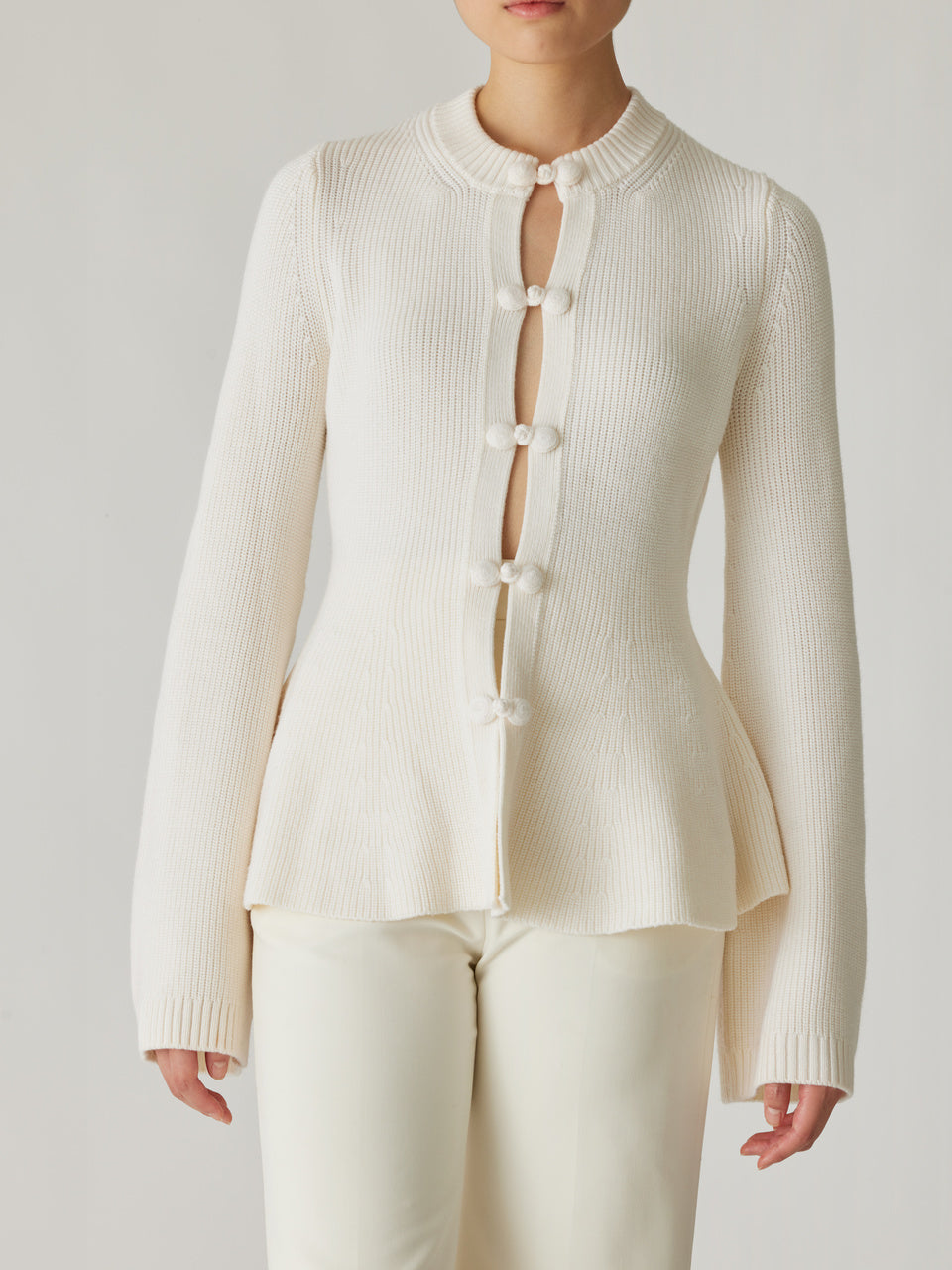 Cream Buttoned Peplum Cardigan - Cream Novelty Wool Peplum Cardi