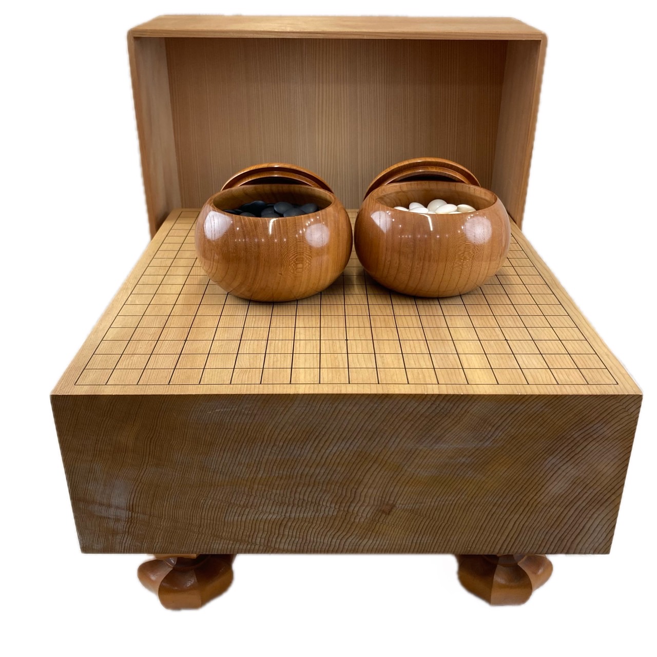 美品 本榧足付碁盤 碁石 囲碁セット ヘソ付き 那智黒 はまぐり 本榧