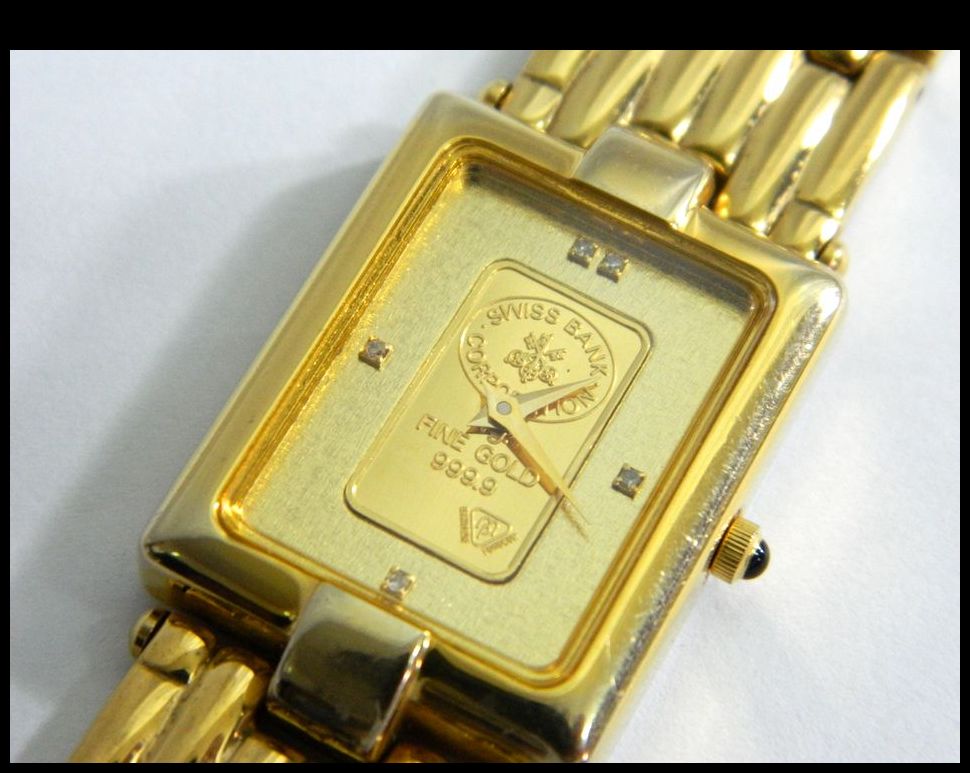 半田店 動作品 ELGIN USA インゴット 1g K24 純金 999.9 5Pダイヤ