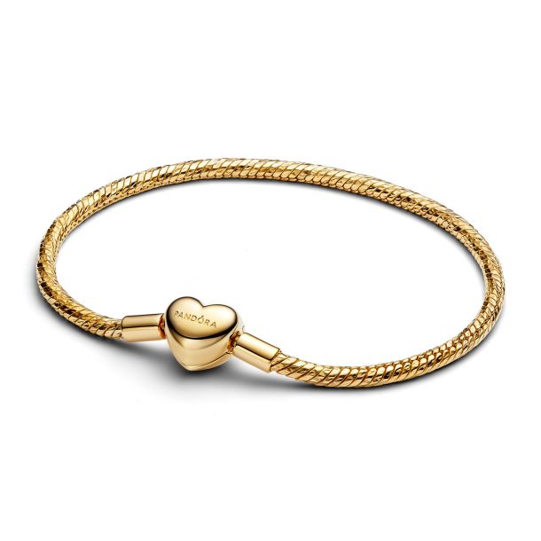 Pandora Heart Clasp Faceted Gold-Plated Snake Chain Bracelet