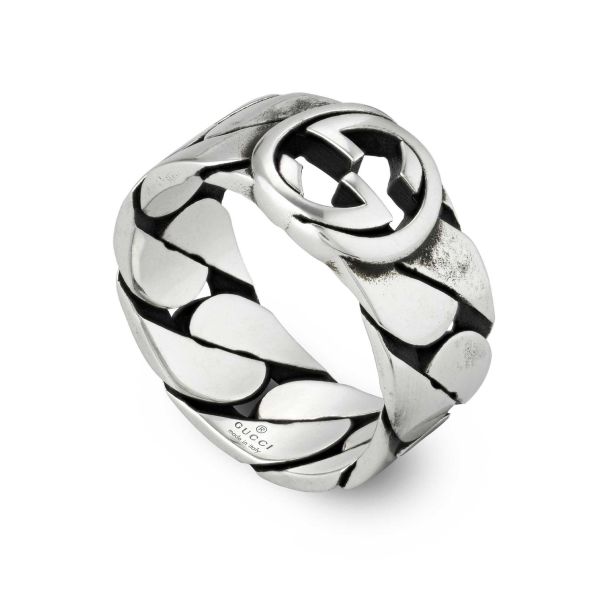 Men's Gucci Interlocking G Ring in Sterling Silver, 8mm | REEDS