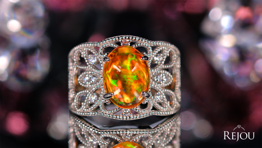 メキシコ産ファイアオパール 1.7ct ダイヤモンド プラチナ リング(指輪