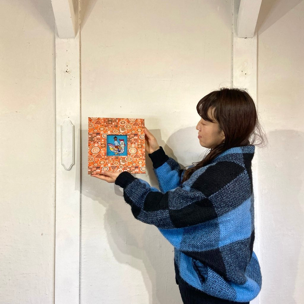 柚木沙弥郎 ガラス絵 「メキシコの鳥と人形」 アート 絵画 一点もの