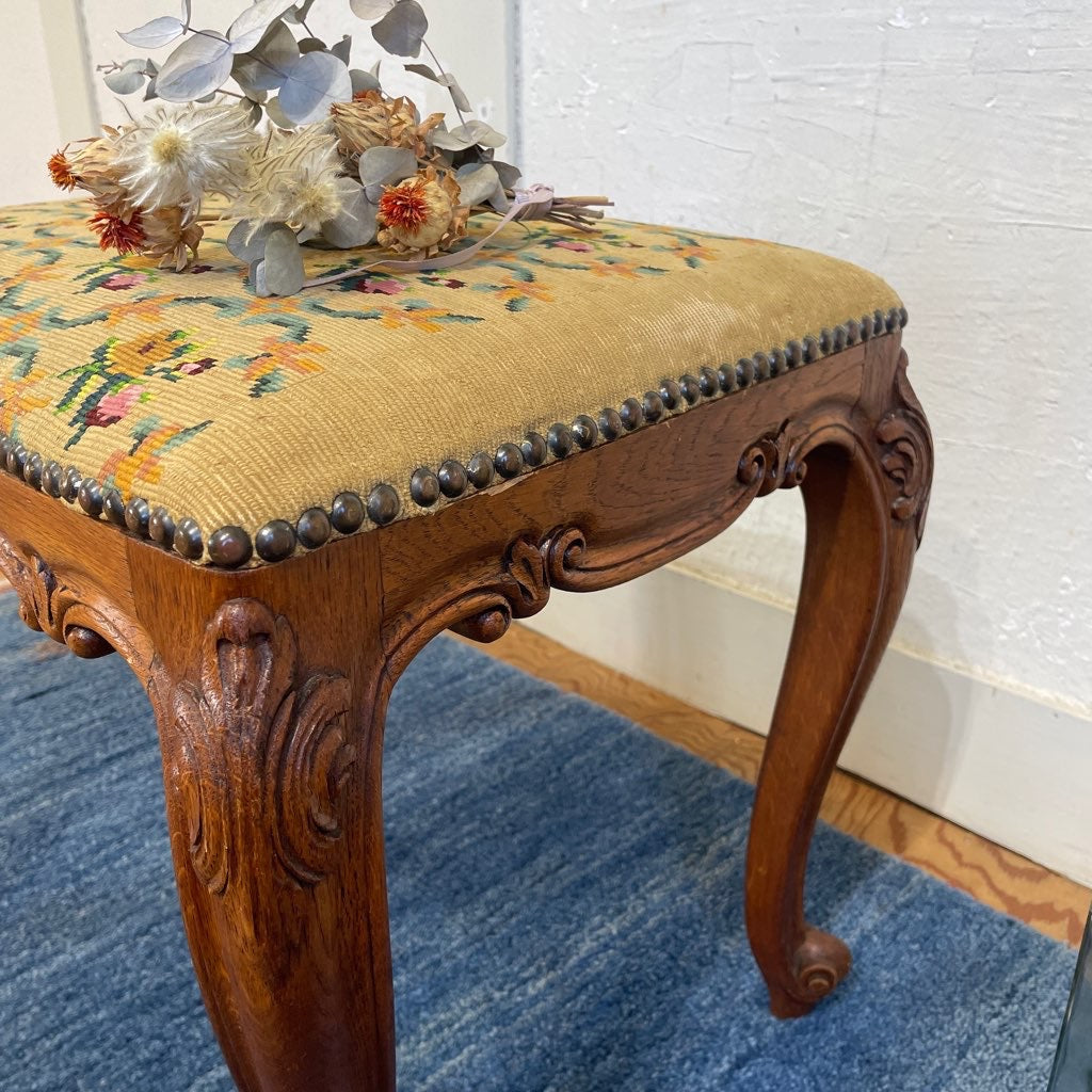 スツール 花柄 猫脚 ピアノ椅子 フランスアンティーク 中古 椅子