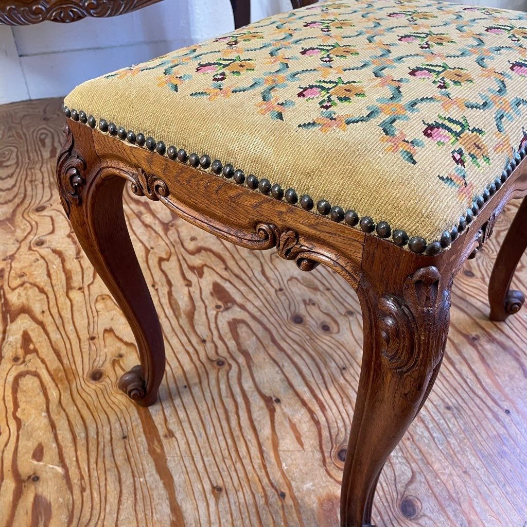 スツール 花柄 猫脚 ピアノ椅子 フランスアンティーク 中古 椅子