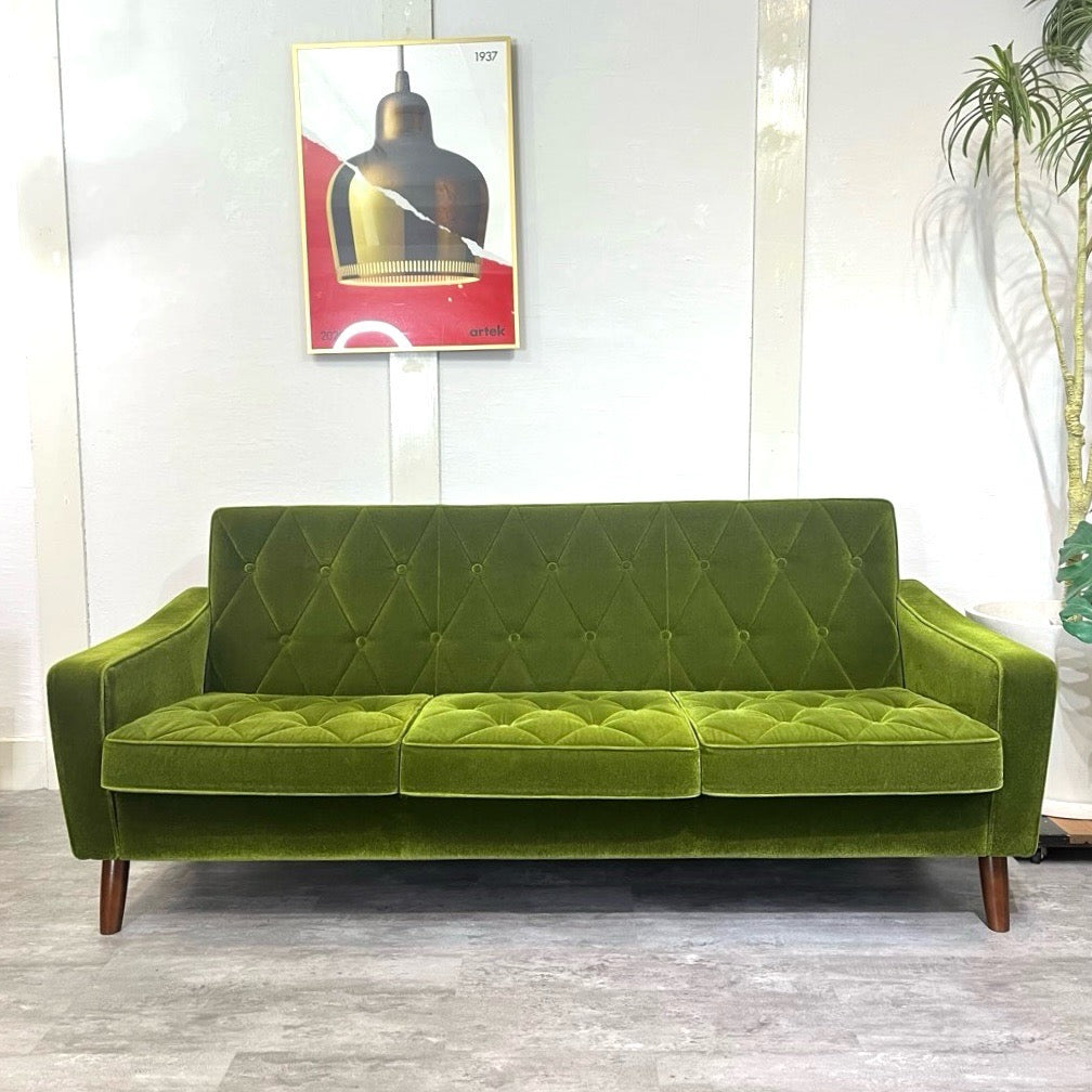 カリモク60 ロビーチェア 3シーター モケットグリーン 中古 国産