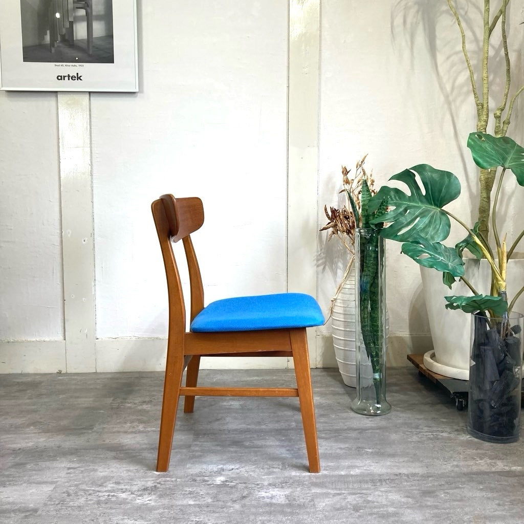 チーク材 ビーチ材 サイドチェア ダイニングチェア ブルー 北欧
