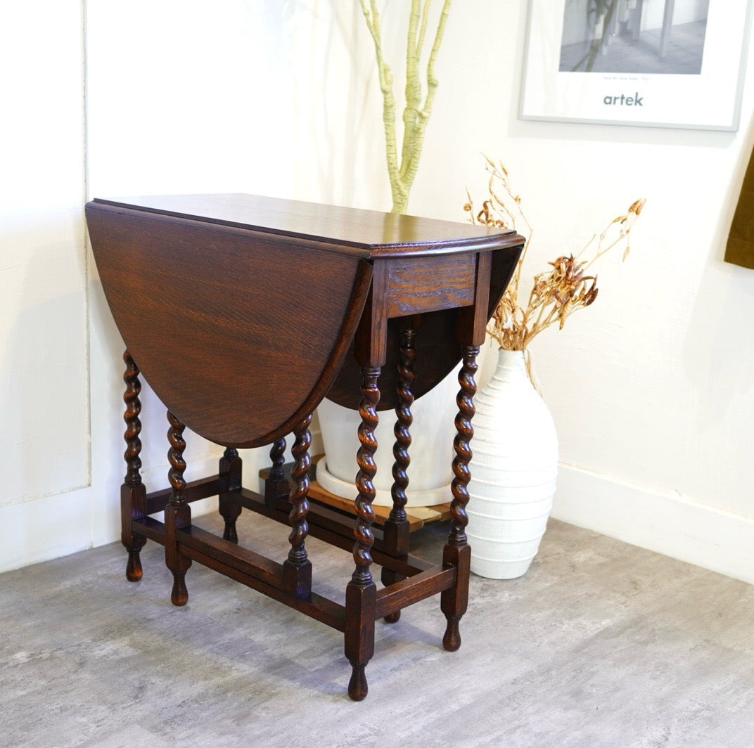 ツイストレッグ バタフライテーブル 英国アンティーク 中古 机 伸長式