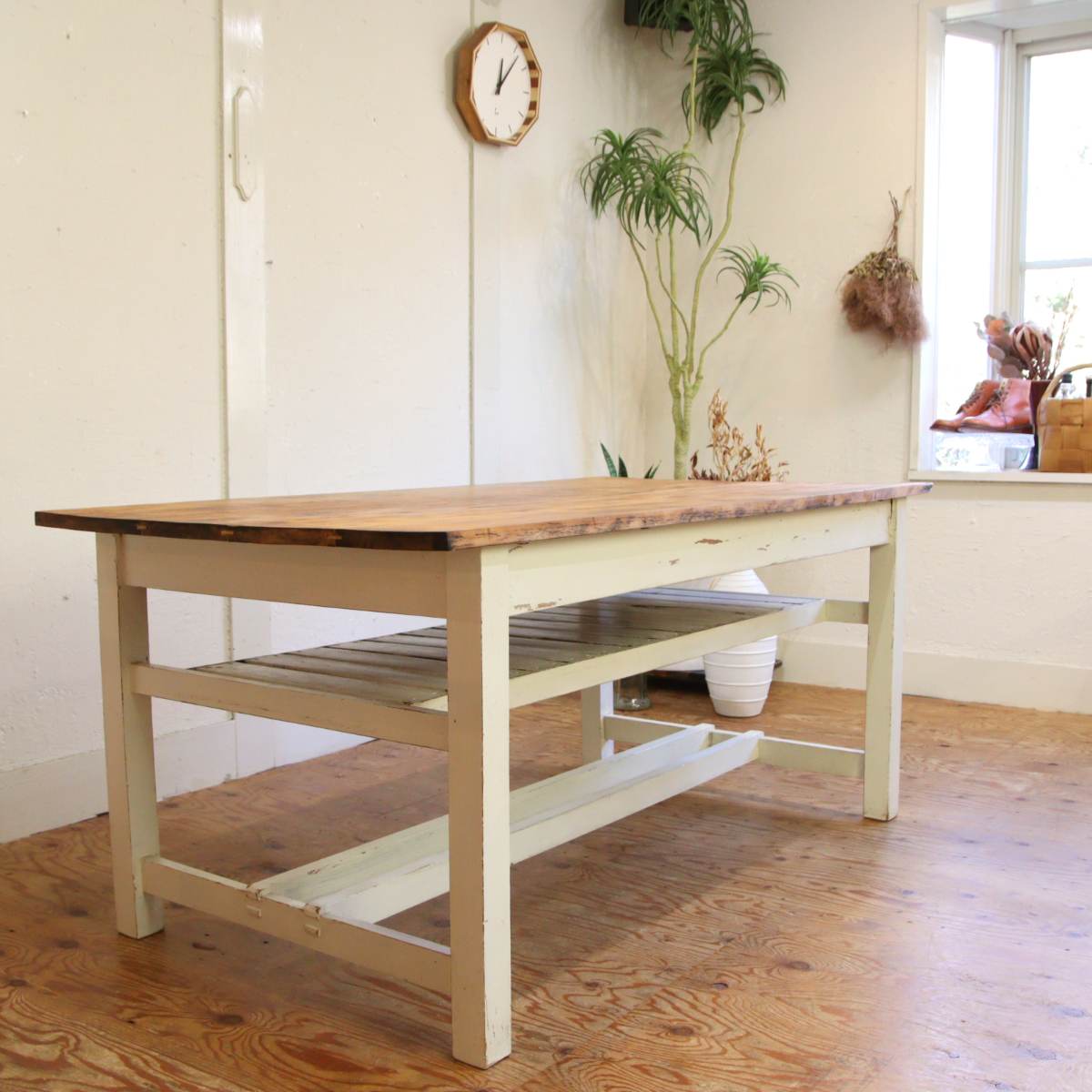 古いシャビーなワークデスク 作業台 ダイニングテーブル 無垢材