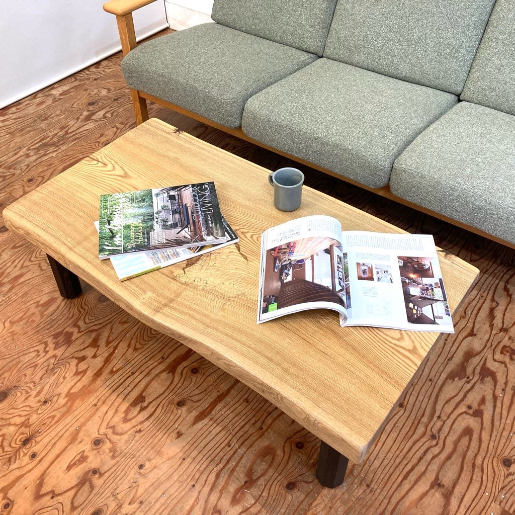 鬼童銘木 一枚板 ローテーブル 座卓 神代木 タモ 中古 リビング