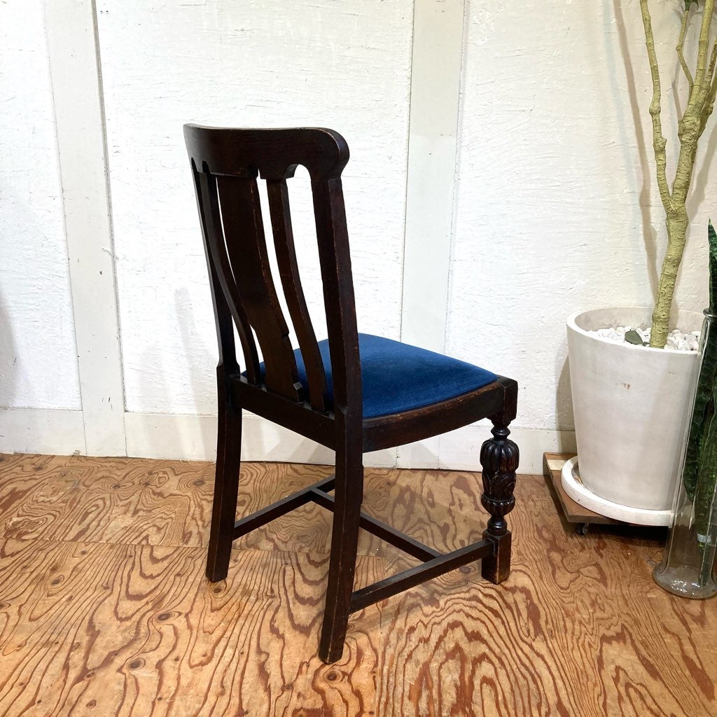 英国 アンティーク ダイニングチェア オーク ブルー 青 木 シンプル
