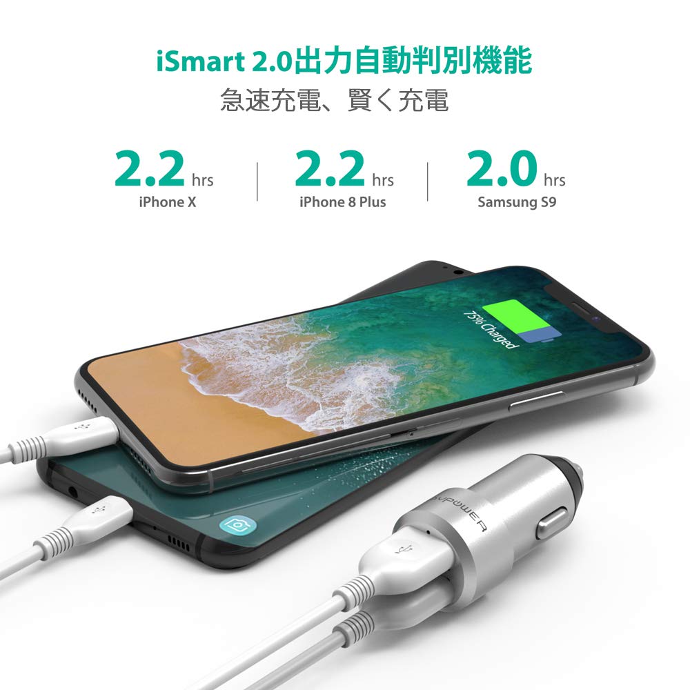 カーチャージャー RP-VC006 シルバー【24W / USB Type-A 2ポート