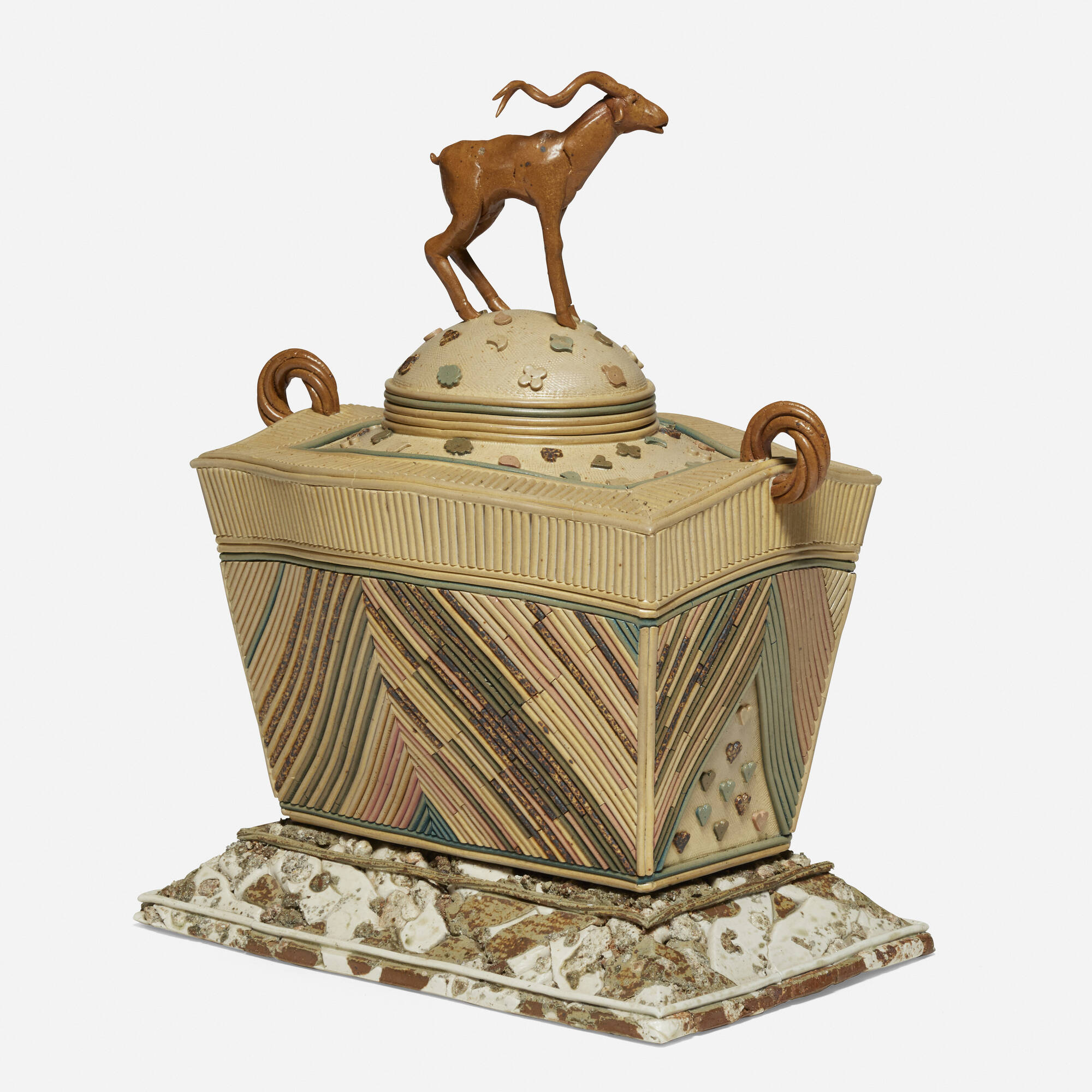 121: ADRIAN SAXE, Untitled Covered Jar on Base with Antelope
