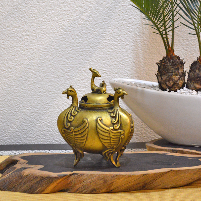 楽天市場】神鹿と三羽鳳凰の香炉 高さ13.5cm SE011912 金 ゴールド