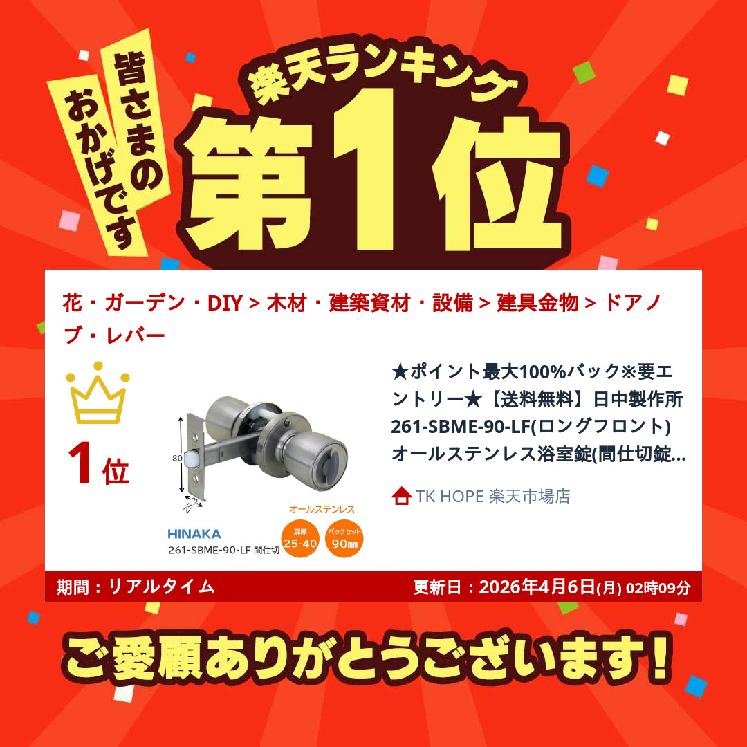 楽天市場】【送料無料】日中製作所 261-SBME-90-LF(ロングフロント