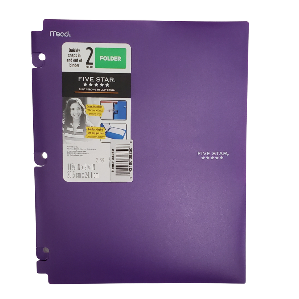 Five Star 2 Pocket Snap-In Plastic Folder, Assorted Colors (38248