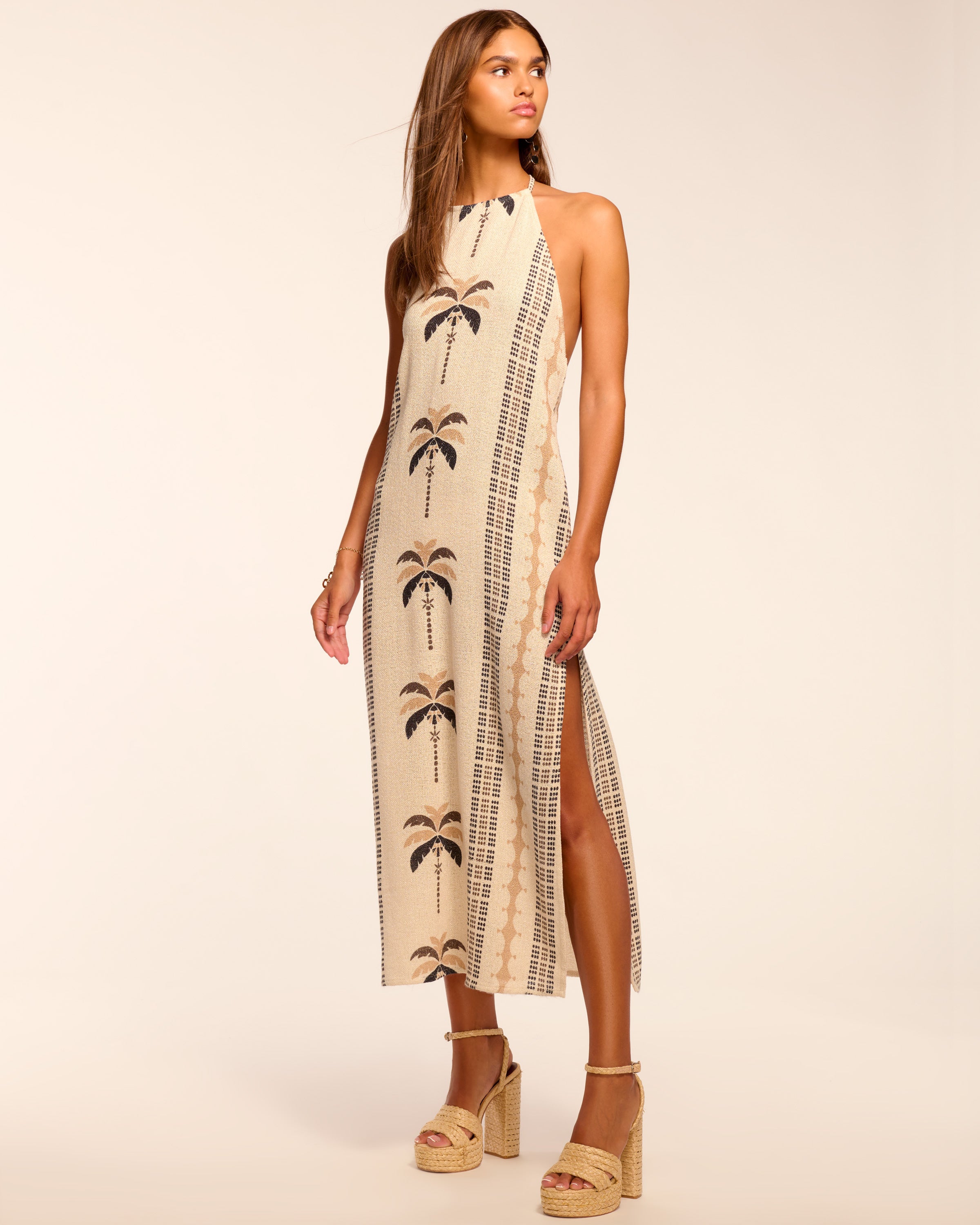 Gardenia Halter Coverup Midi Dress in palm print | Ramy Brook