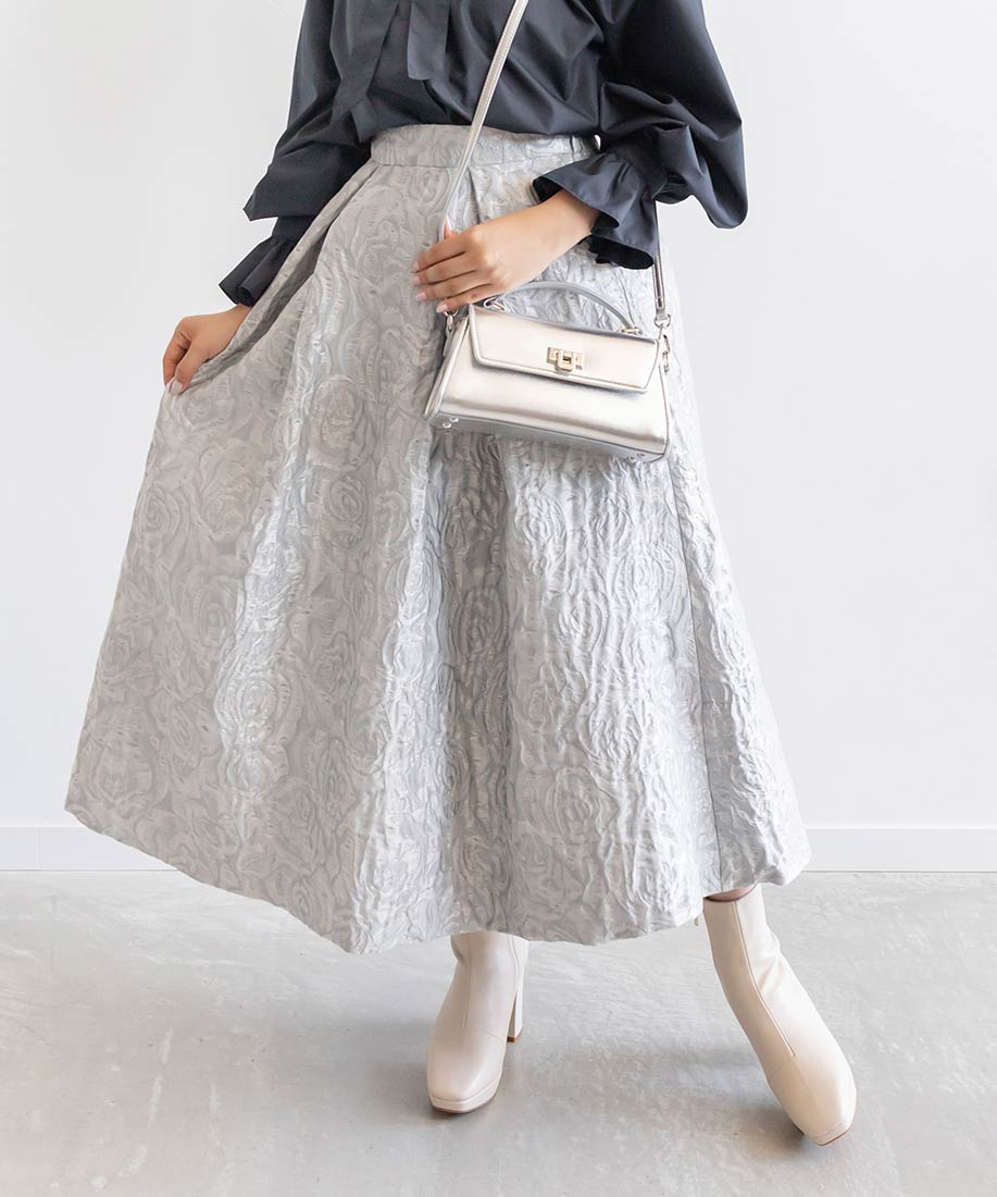 SALE】フラワージャガードフレアスカート