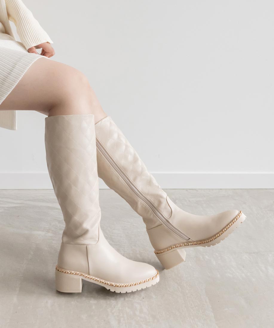 SALE】晴雨兼用 キルティング×チェーンロングブーツ｜RANDA公式サイト