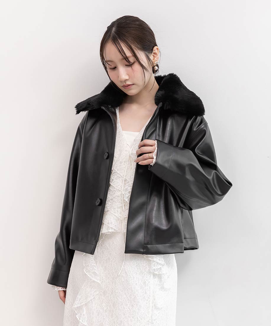 SALE】【選べる丈感】2WAY ファー襟付きフェイクレザージャケットRANDA